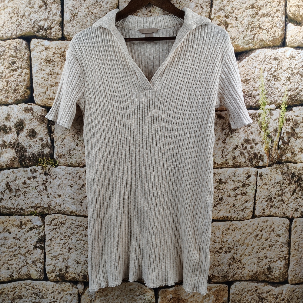 H&M Cream And White Textured Mini Shirt Dress With Collar Women's Size Small - Picture 1 of 12